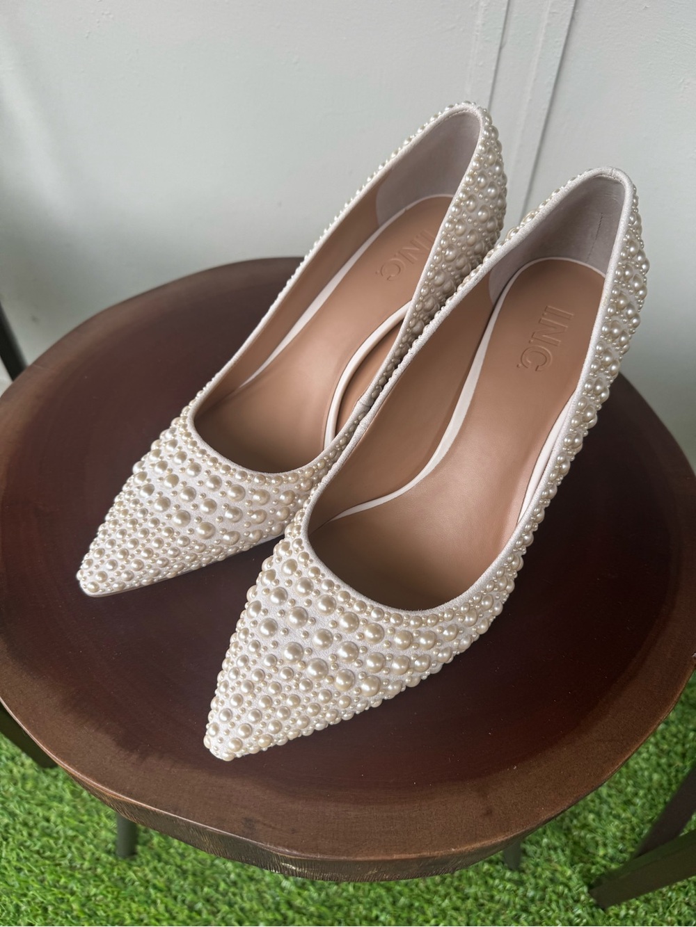 INC International Concepts Pearl-Covered Pointed Pumps - Ivory